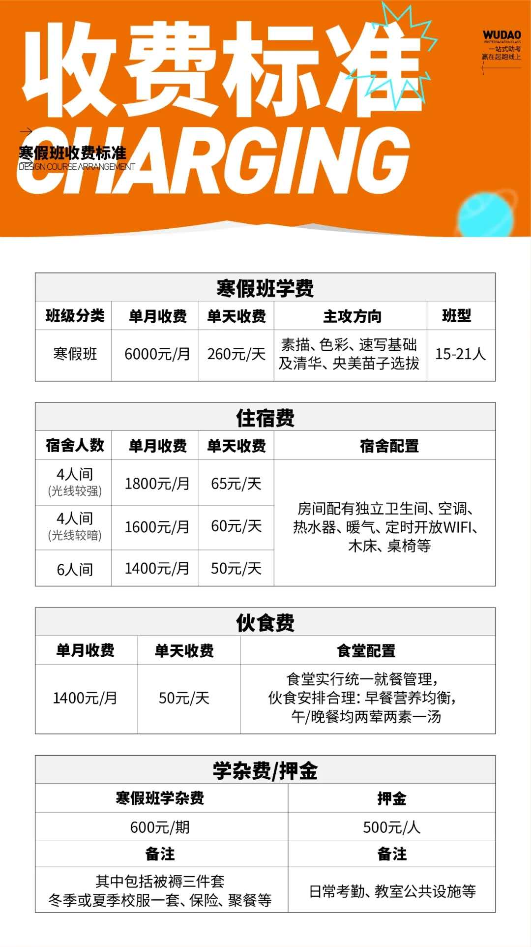 北京画室暑假集训费用表