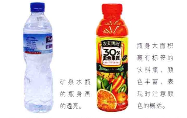 色彩静物中的饮料瓶-玻璃器具训练目的和方法（2）
