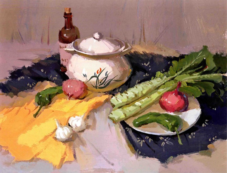 色彩砂锅煲和蔬菜的作画步骤（4）