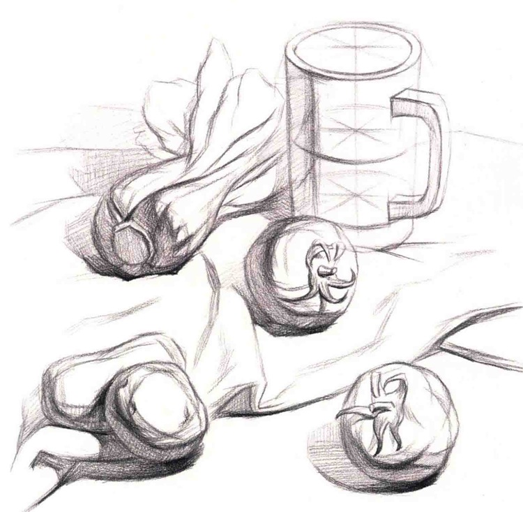 素描啤酒杯和蔬菜的表现分析（1）