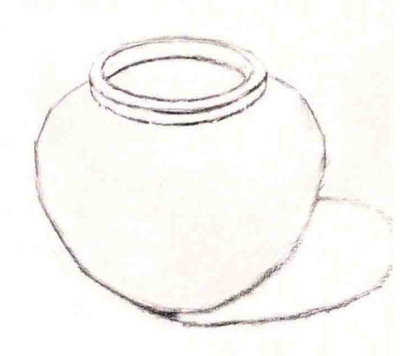 素描圆形陶罐的作画步骤（1）