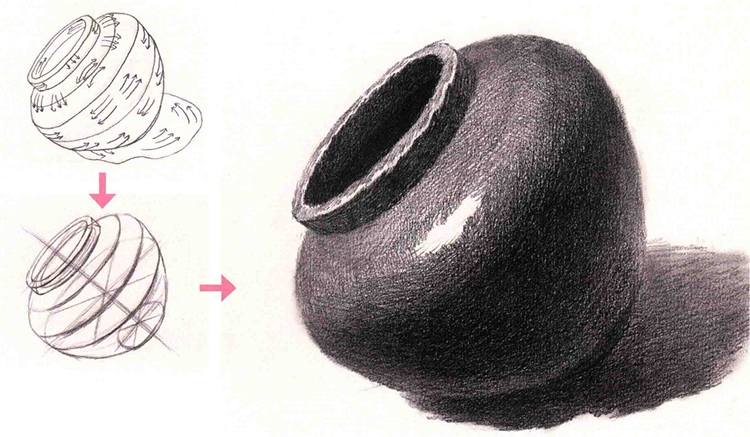 素描圆形陶罐的作画步骤（6）