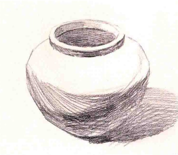 素描圆形陶罐的作画步骤（2）