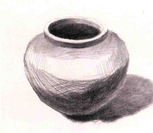 素描圆形陶罐的作画步骤（3）