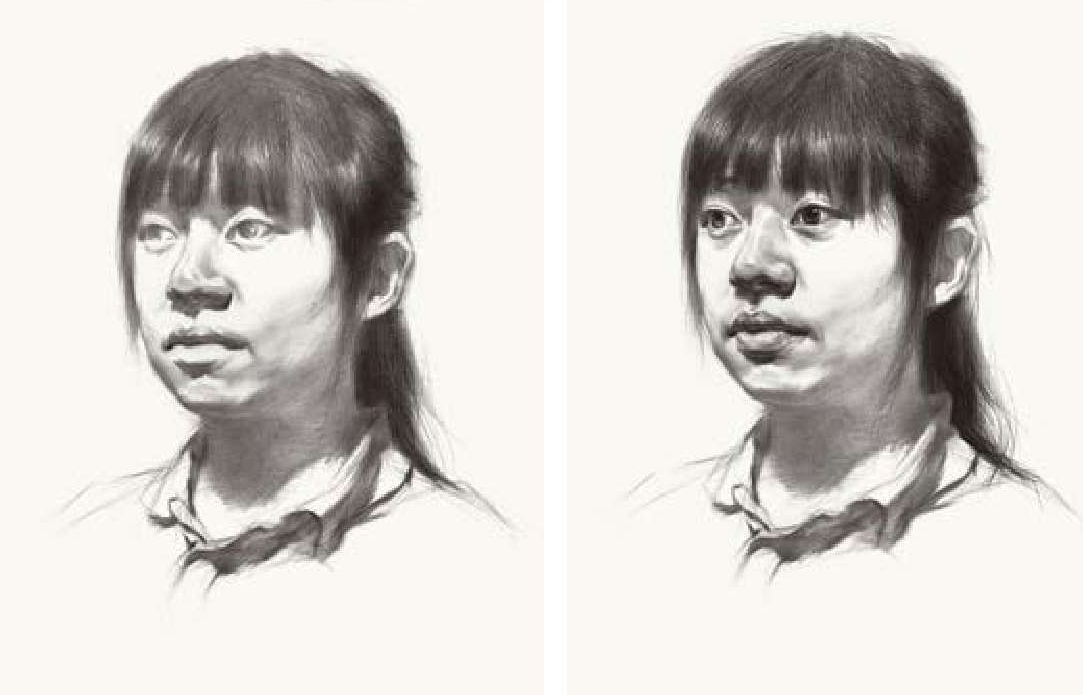 素描女青年头像步骤及画法（2）